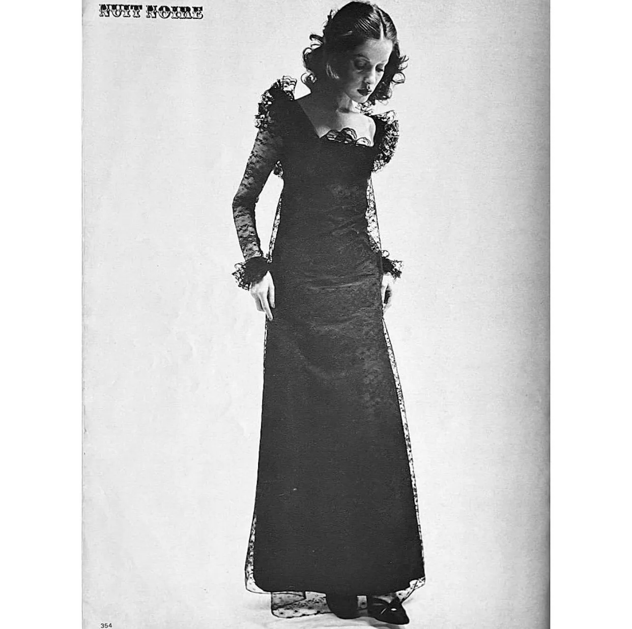 1971 Documented Madame Gres Haute Couture Black Silk & Lace Dress