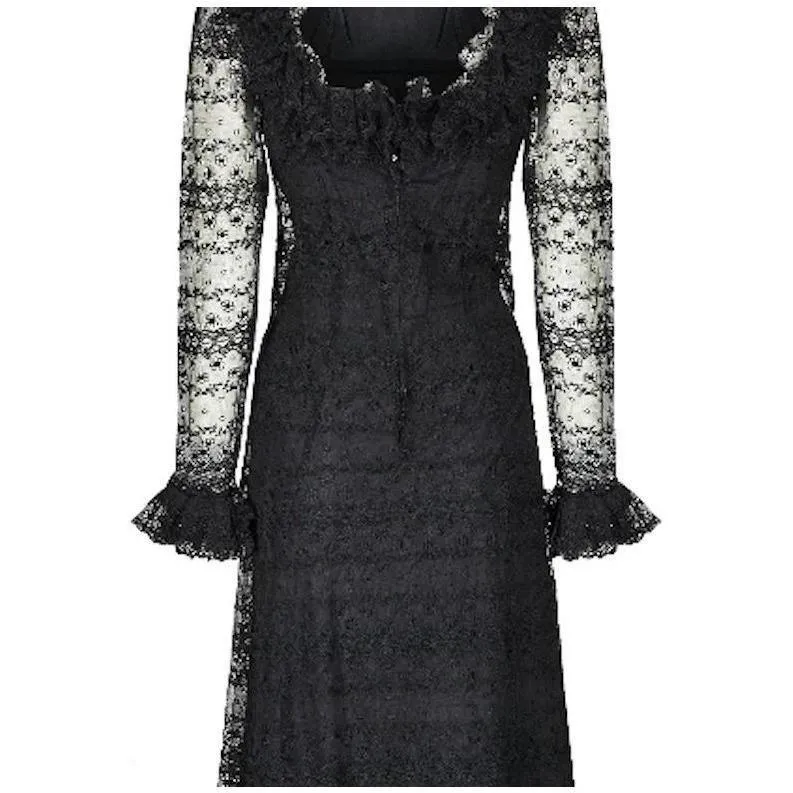 1971 Documented Madame Gres Haute Couture Black Silk & Lace Dress