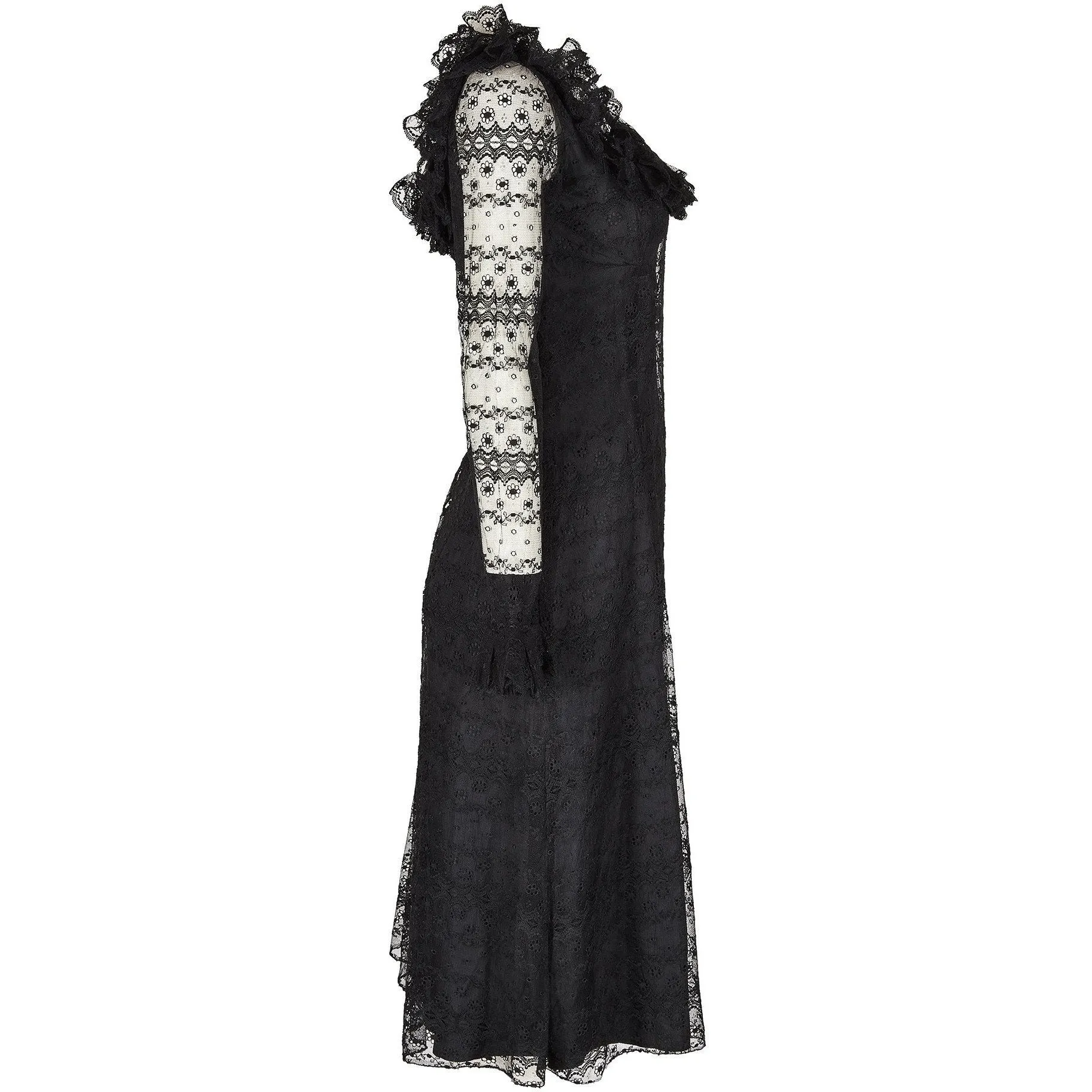 1971 Documented Madame Gres Haute Couture Black Silk & Lace Dress