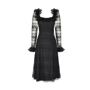1971 Documented Madame Gres Haute Couture Black Silk & Lace Dress