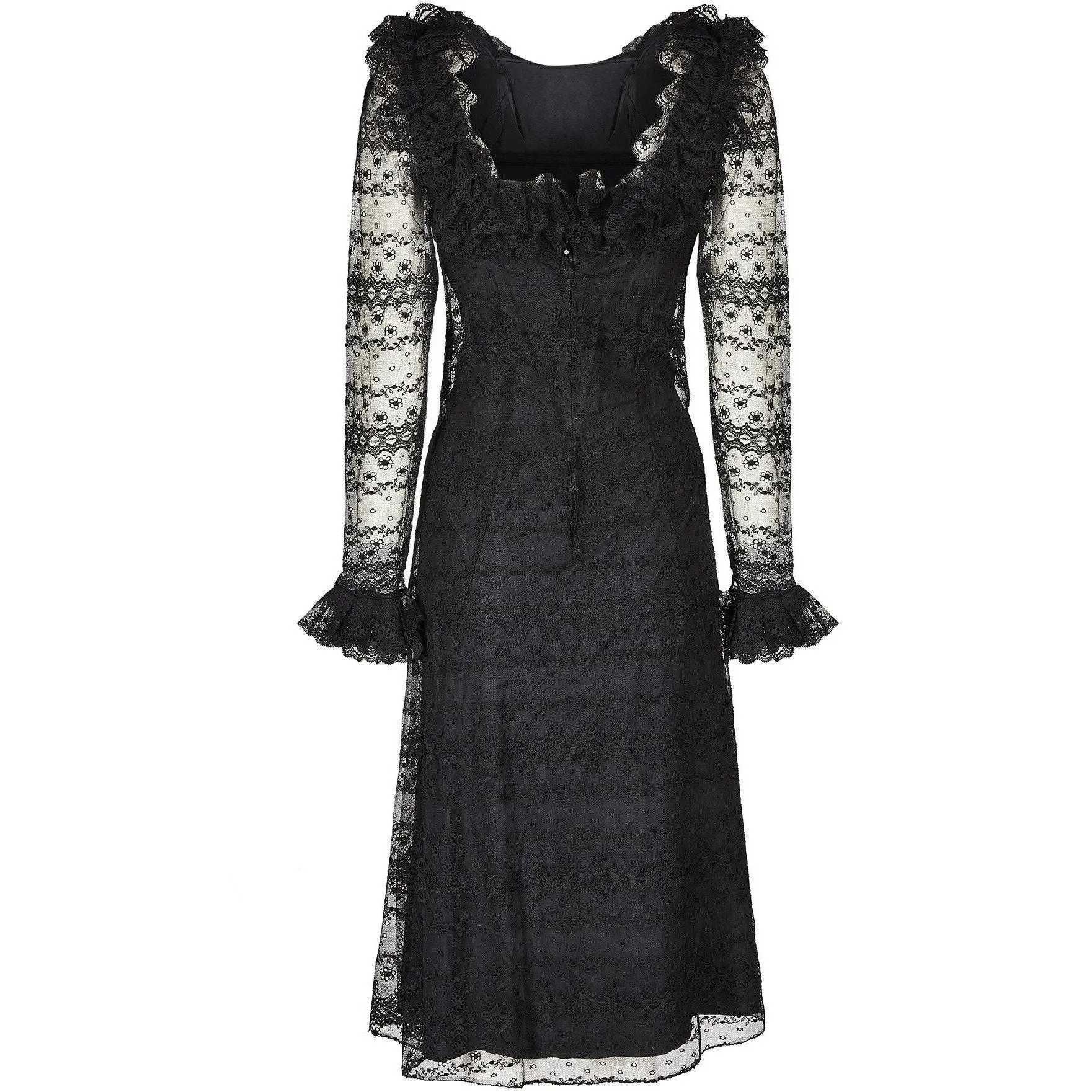 1971 Documented Madame Gres Haute Couture Black Silk & Lace Dress