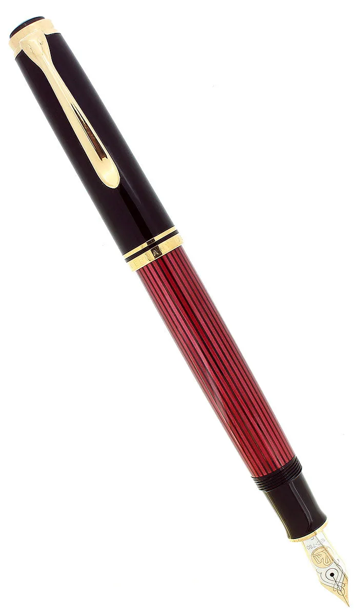 2010 PELIKAN M800 SOUVERAN 18C FINE NIB RED STRIPE FOUNTAIN PEN NEAR MINT W/BOX