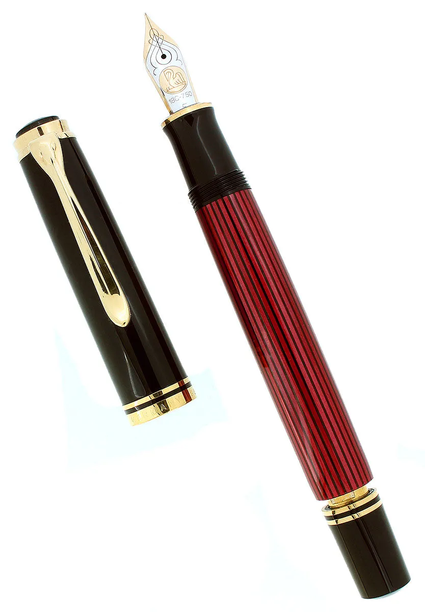 2010 PELIKAN M800 SOUVERAN 18C FINE NIB RED STRIPE FOUNTAIN PEN NEAR MINT W/BOX