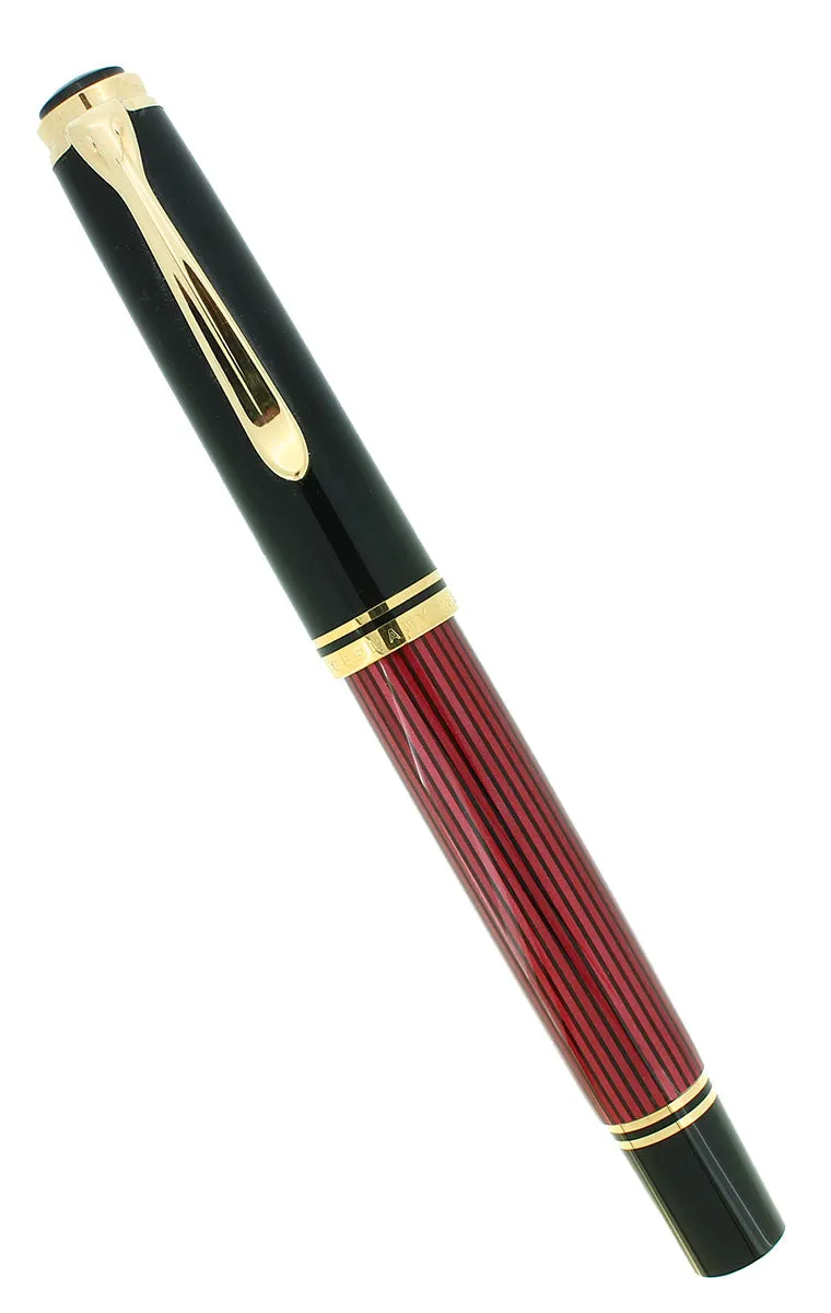 2010 PELIKAN M800 SOUVERAN 18C FINE NIB RED STRIPE FOUNTAIN PEN NEAR MINT W/BOX