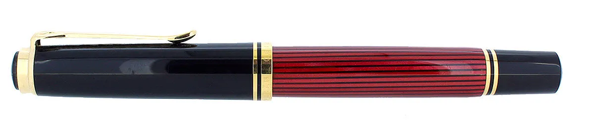 2010 PELIKAN M800 SOUVERAN 18C FINE NIB RED STRIPE FOUNTAIN PEN NEAR MINT W/BOX