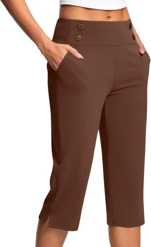 2025 Capri Pants for Women Petite Length High Waist Tummy Control Cropped Pants Dressy Trousers with Pockets