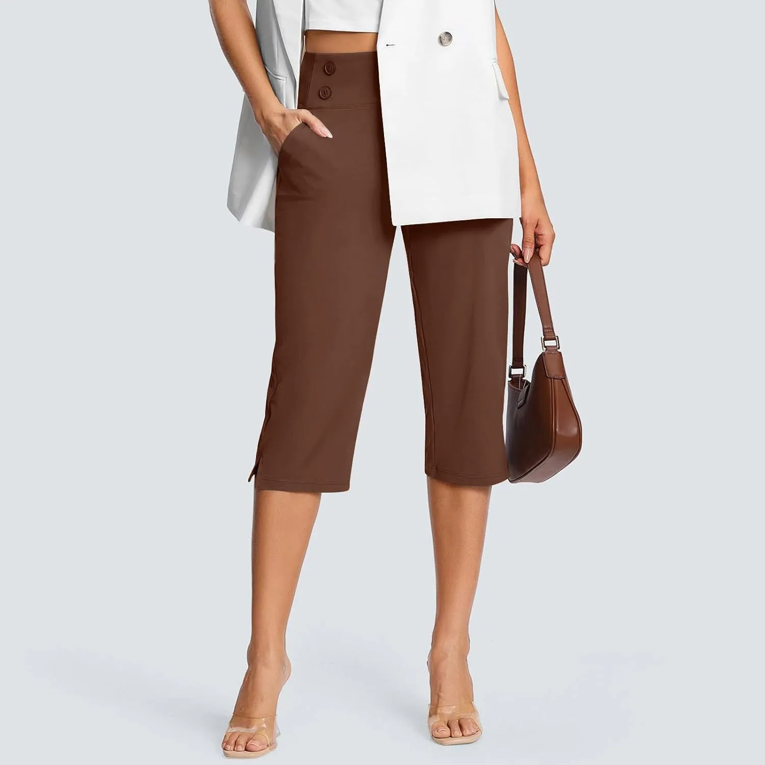 2025 Capri Pants for Women Petite Length High Waist Tummy Control Cropped Pants Dressy Trousers with Pockets