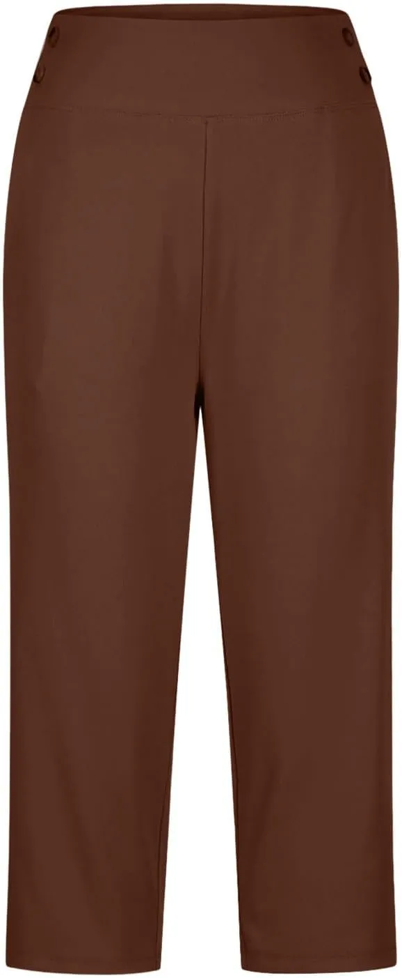 2025 Capri Pants for Women Petite Length High Waist Tummy Control Cropped Pants Dressy Trousers with Pockets