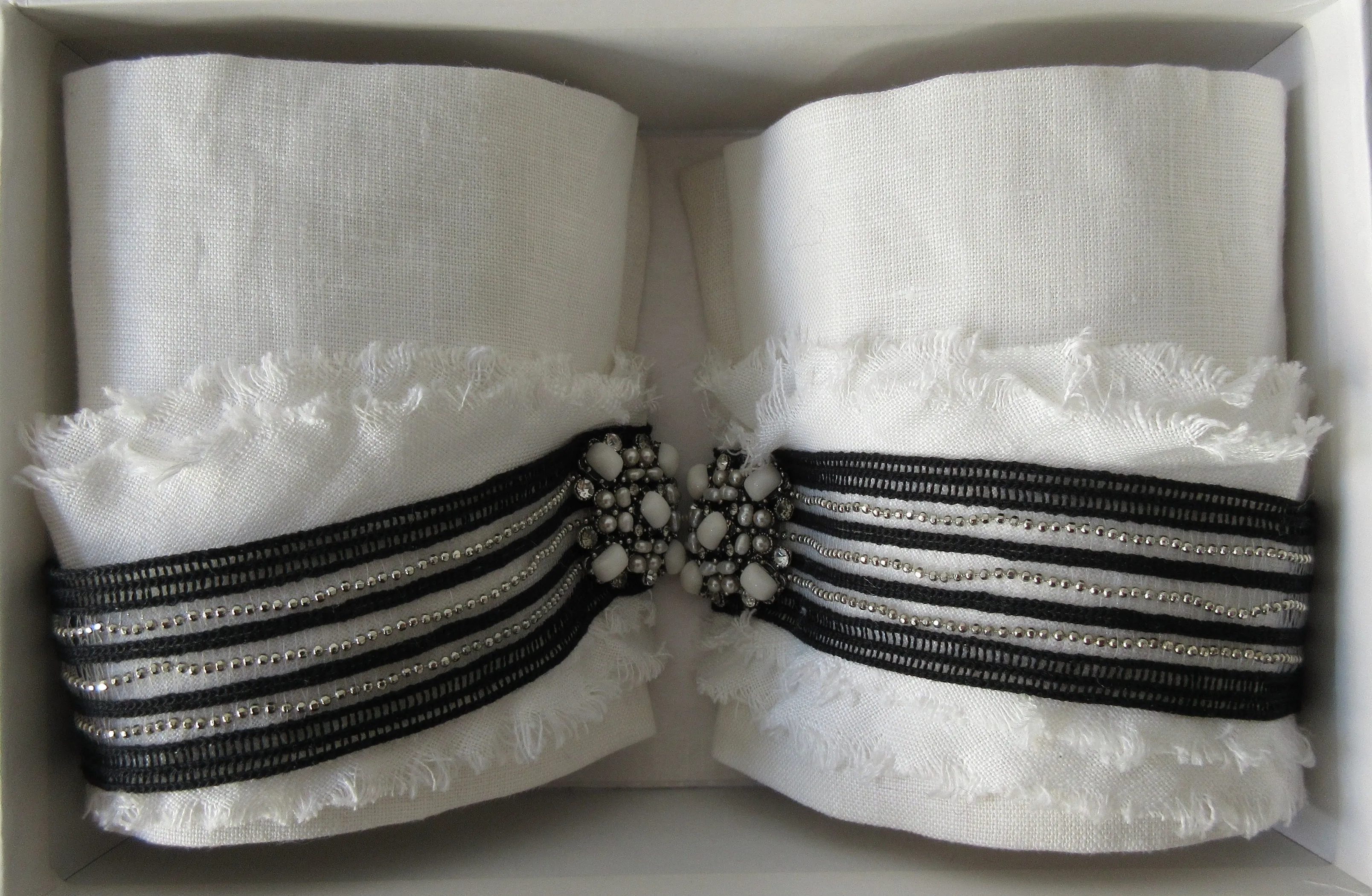 20C05 -Catherine Osti White Linen with Stripe Trim Cuffs