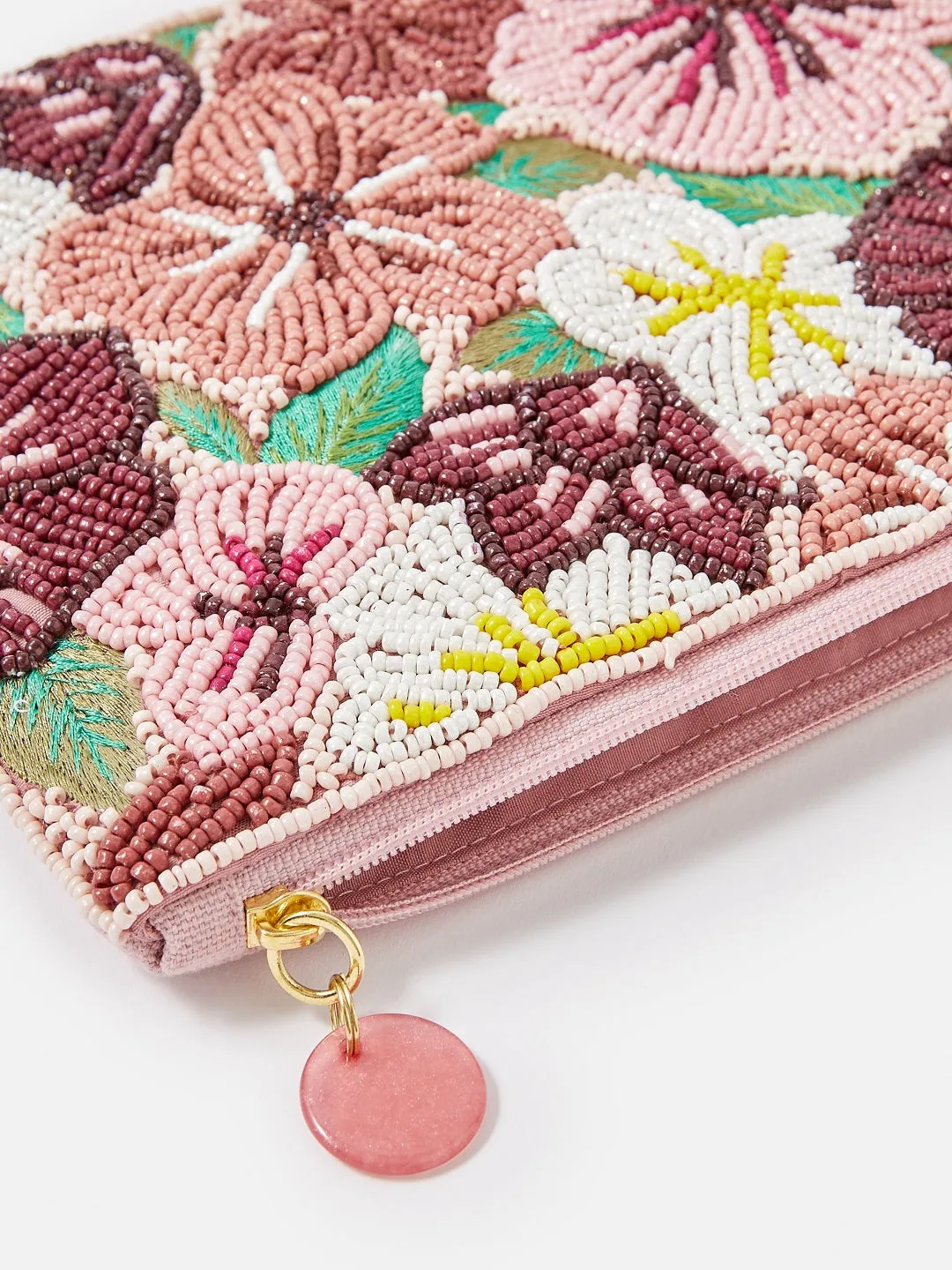 Accessorize London Women's Beaded Pink Floral Embellished Pouch Make Up Bag