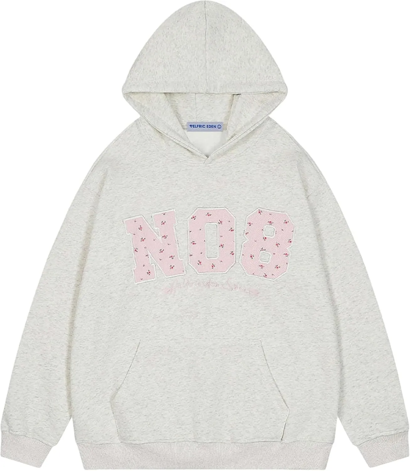 Aelfric Eden Womens Oversized Graphic Hoodies Y2k Flower Embroidery Number Print Pullover Hooded Sweatshirt Unisex