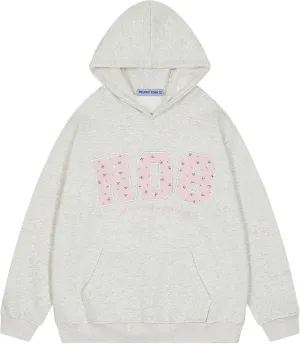 Aelfric Eden Womens Oversized Graphic Hoodies Y2k Flower Embroidery Number Print Pullover Hooded Sweatshirt Unisex