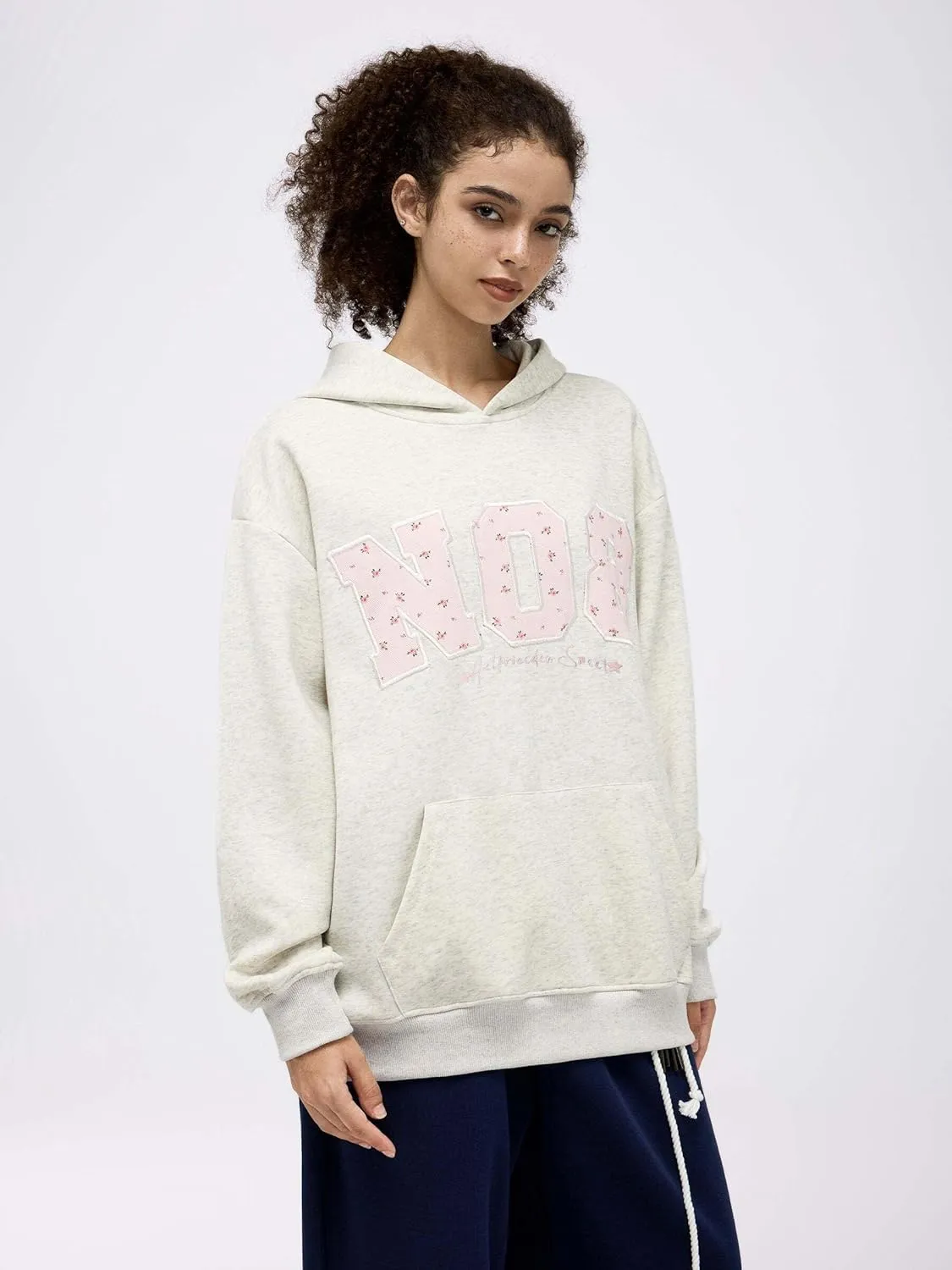 Aelfric Eden Womens Oversized Graphic Hoodies Y2k Flower Embroidery Number Print Pullover Hooded Sweatshirt Unisex