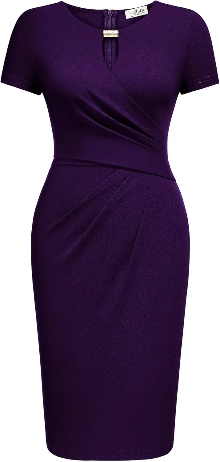 AISIZE Women's Classic Keyhole Neck Wrap Cocktail Party Sheath Dress