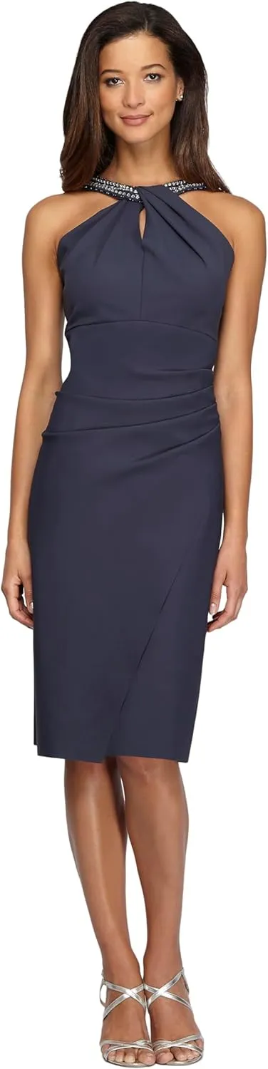 Alex Evenings Women's Short Sheath Slimming Stretch Halter Neck Dress