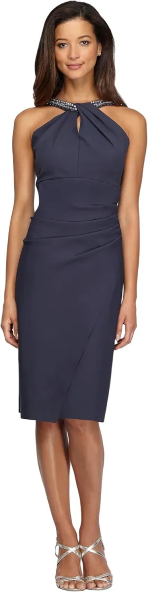 Alex Evenings Women's Short Sheath Slimming Stretch Halter Neck Dress