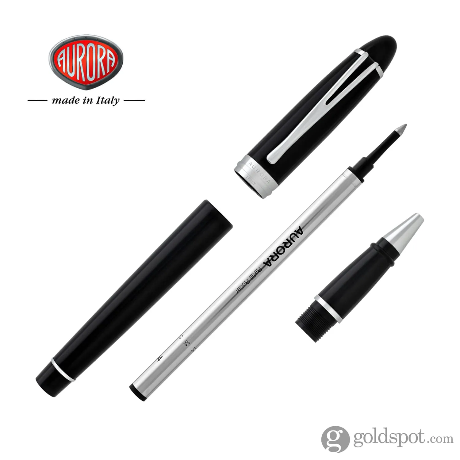 Aurora Ipsilon Deluxe Rollerball Pen in Black with Chrome Trim