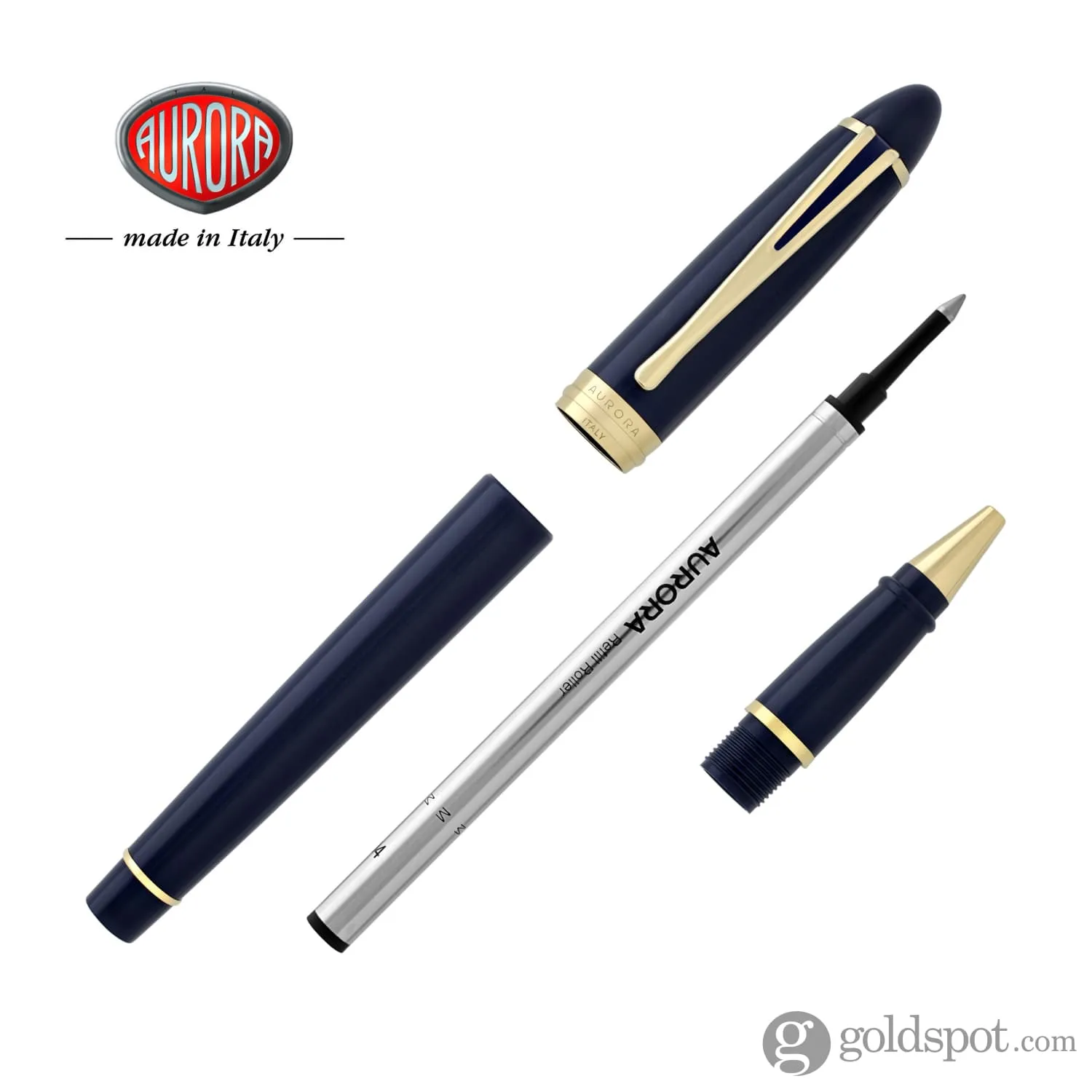 Aurora Ipsilon Deluxe Rollerball Pen in Blue with Gold Trim