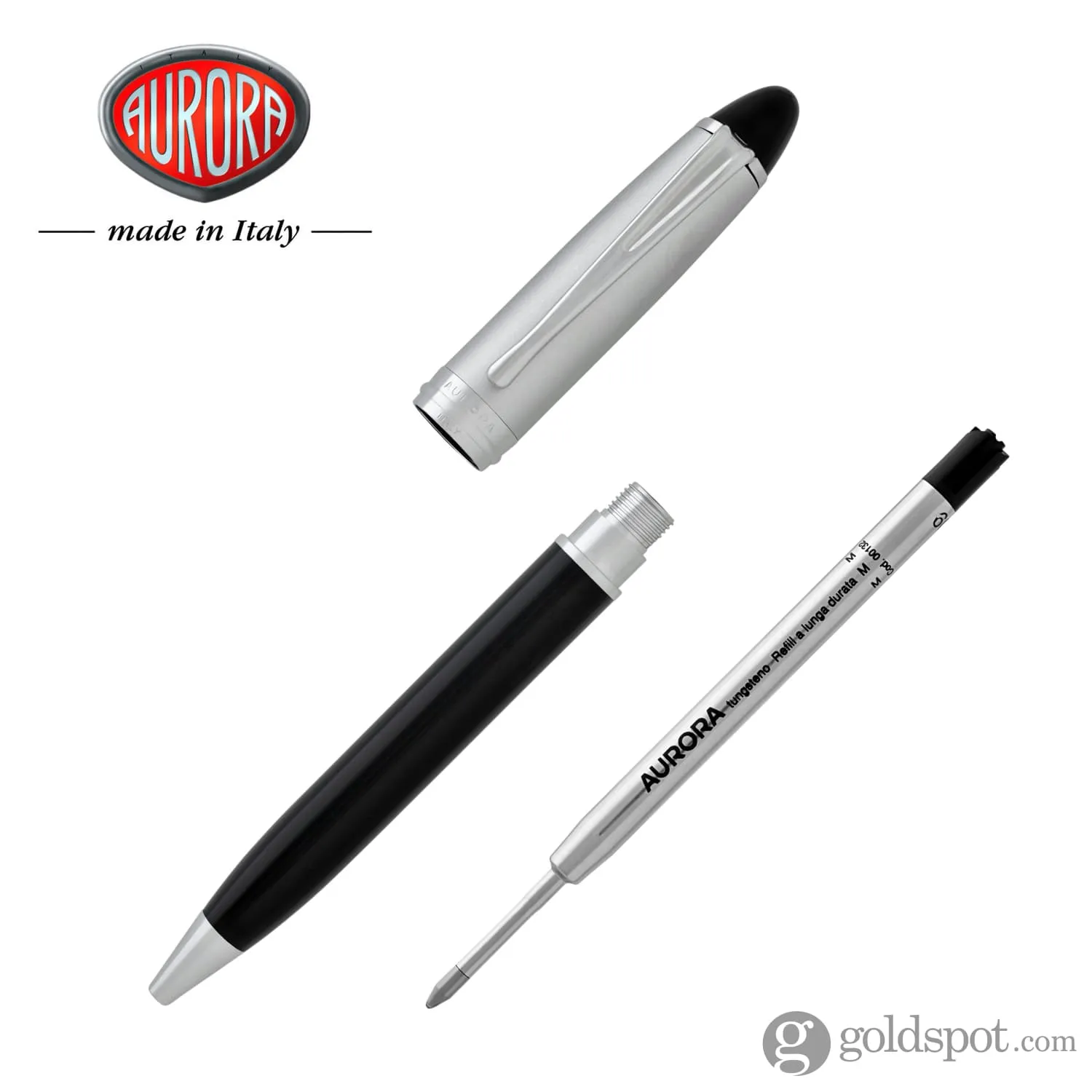 Aurora Ipsilon Metal Ballpoint Pen in Black & Chrome Cap Satin Finish