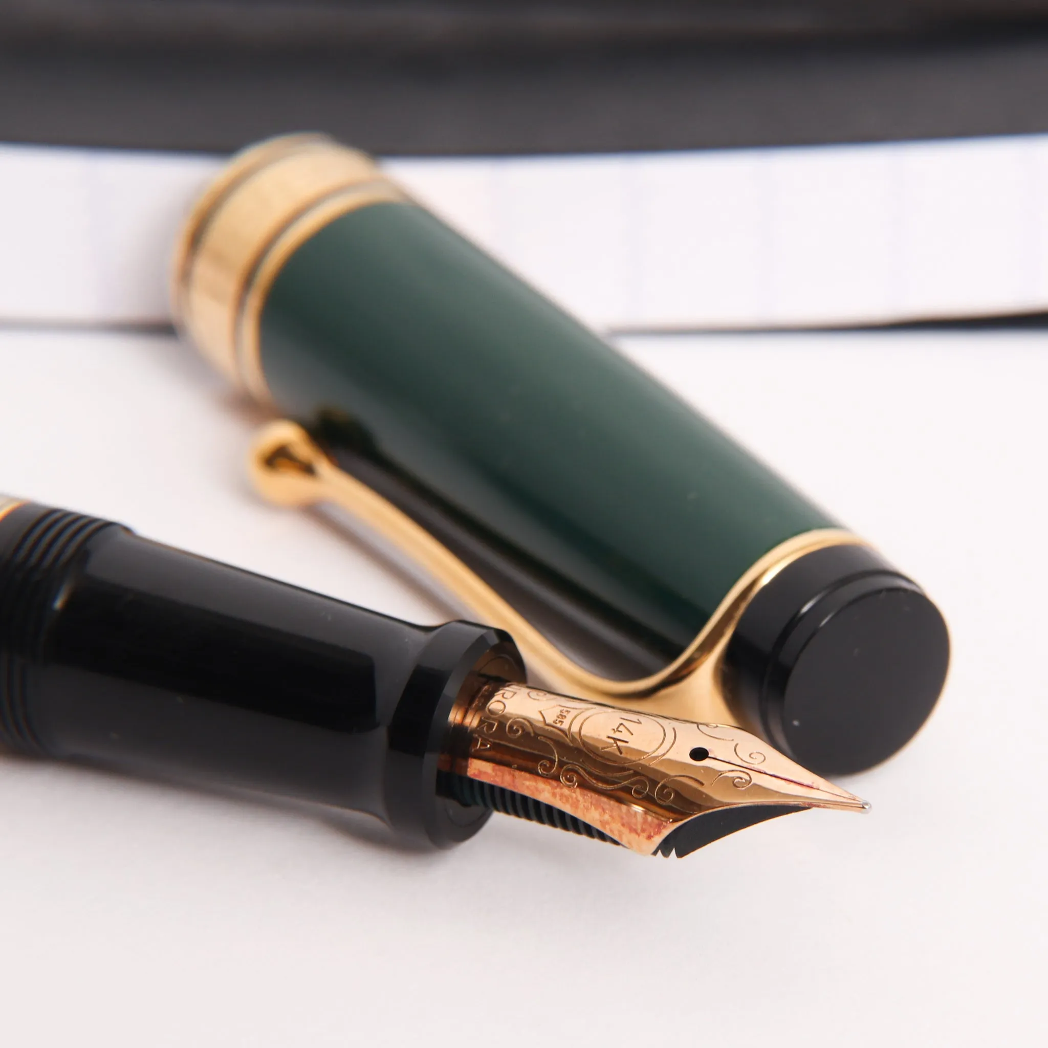 Aurora Optima Green & Gold Fountain Pen