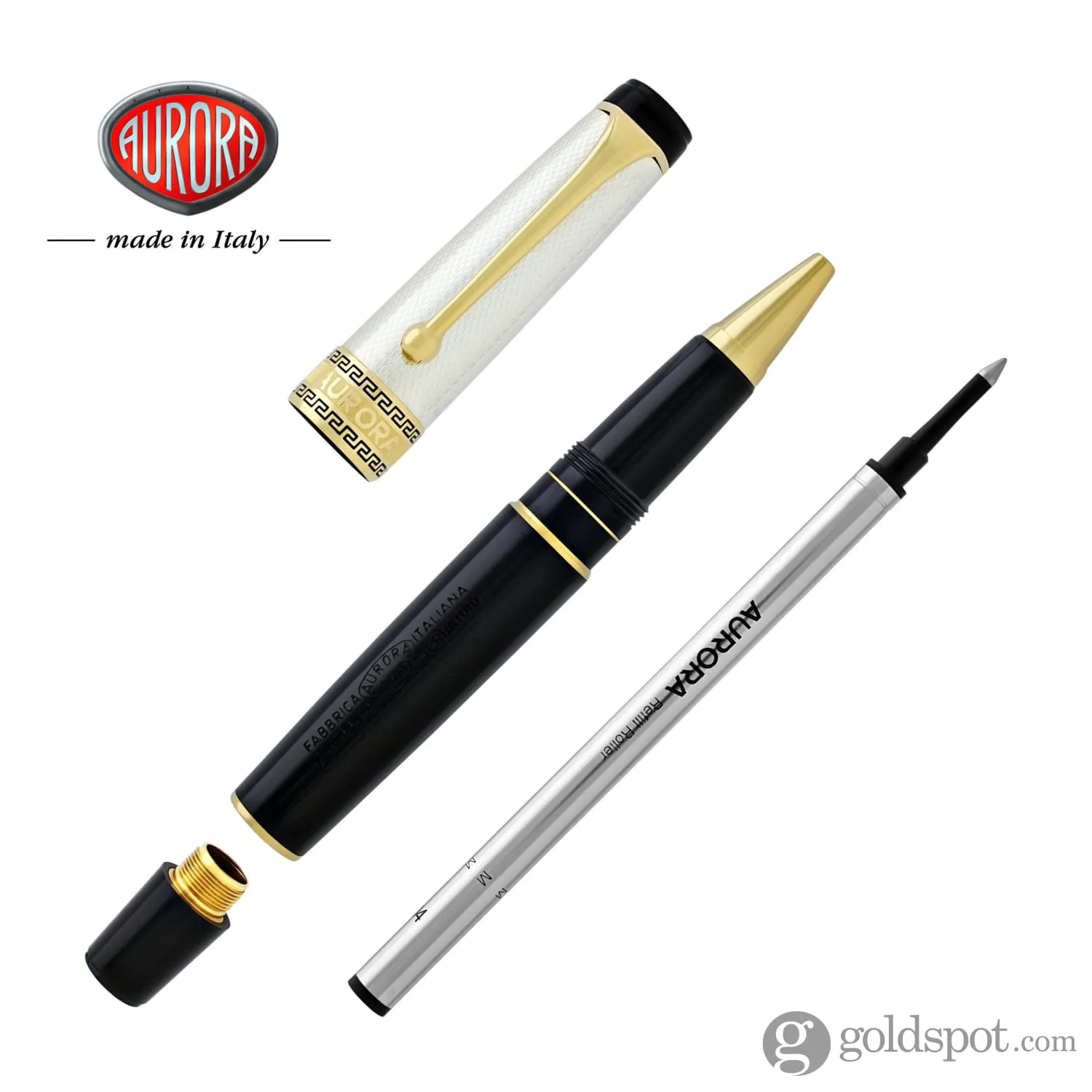 Aurora Optima Rollerball Pen Black Barrel with Solid Silver Cap
