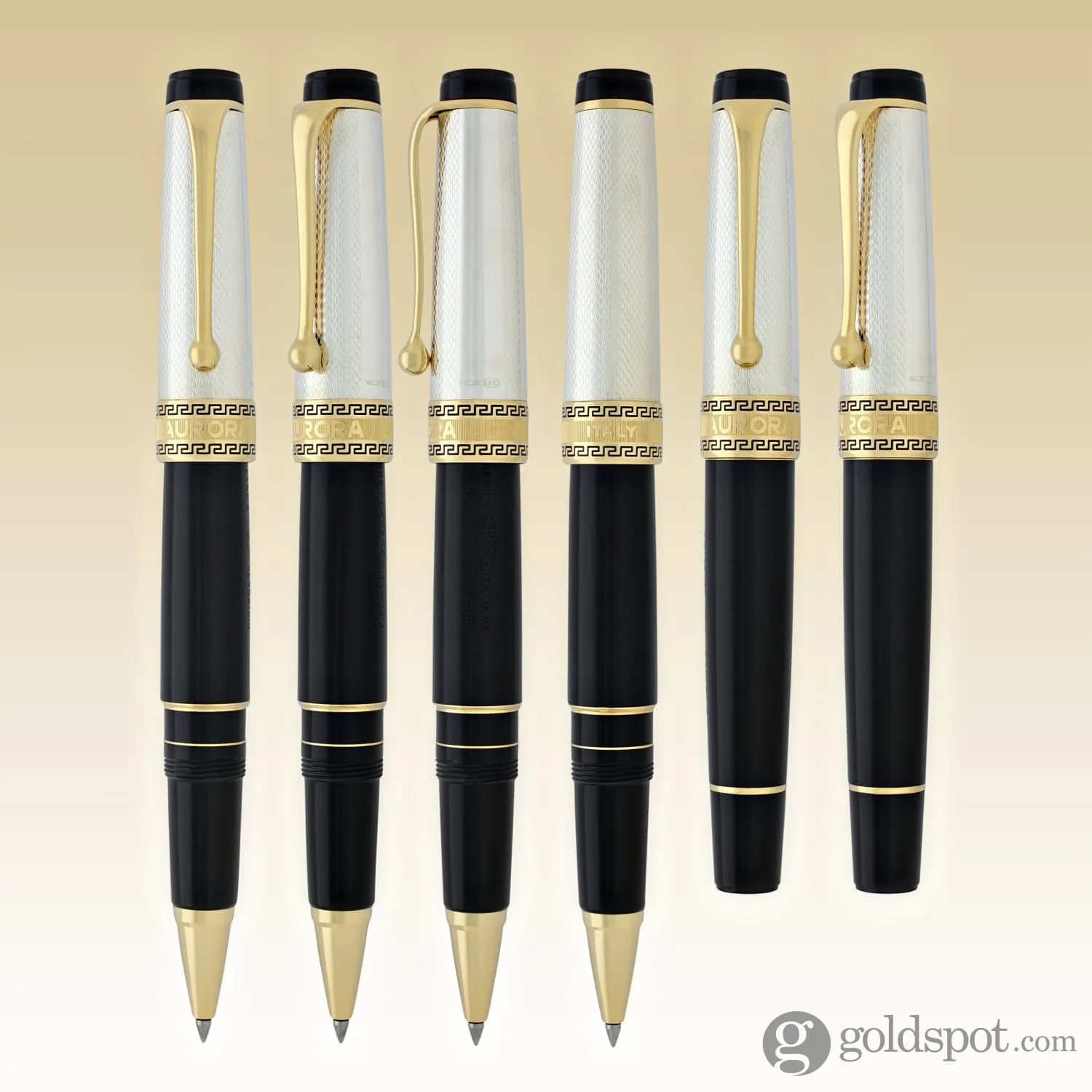 Aurora Optima Rollerball Pen Black Barrel with Solid Silver Cap