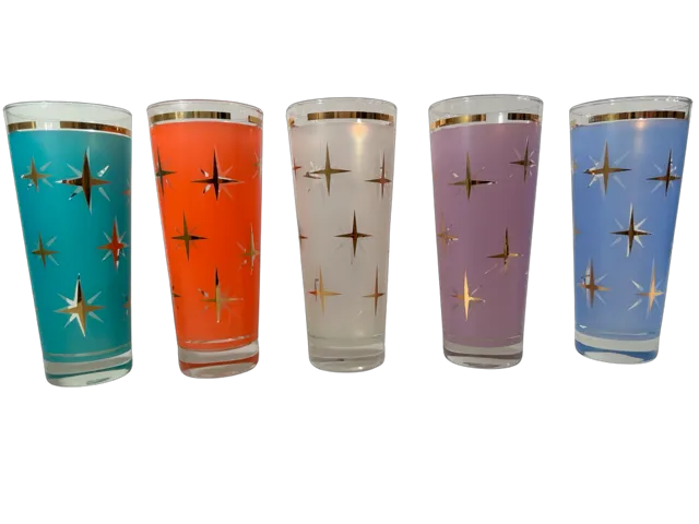Bartlett Collins Mid-Century Atomic North Star Tall Collins Cocktail Glasses (Set of 5)