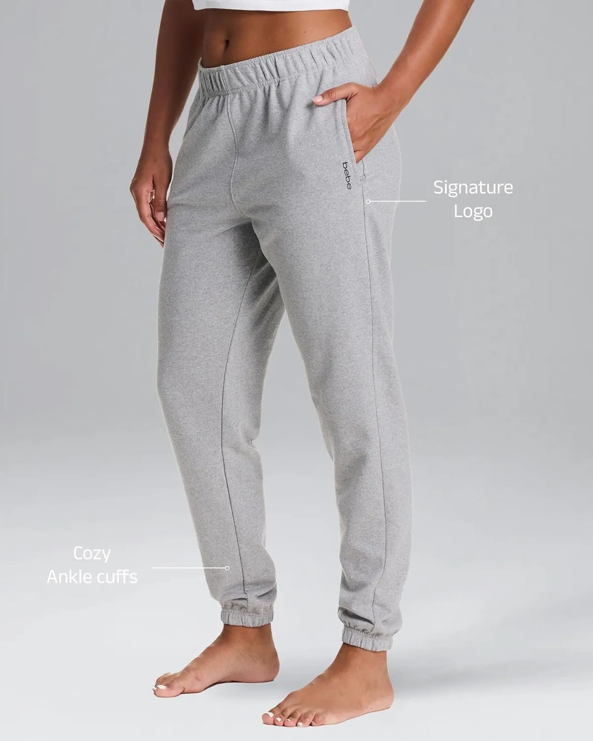 bebe Jogger or Wide Leg Sweatpants for Women, French Terry Baggy Sweatpants with Pockets, Womens Sweats