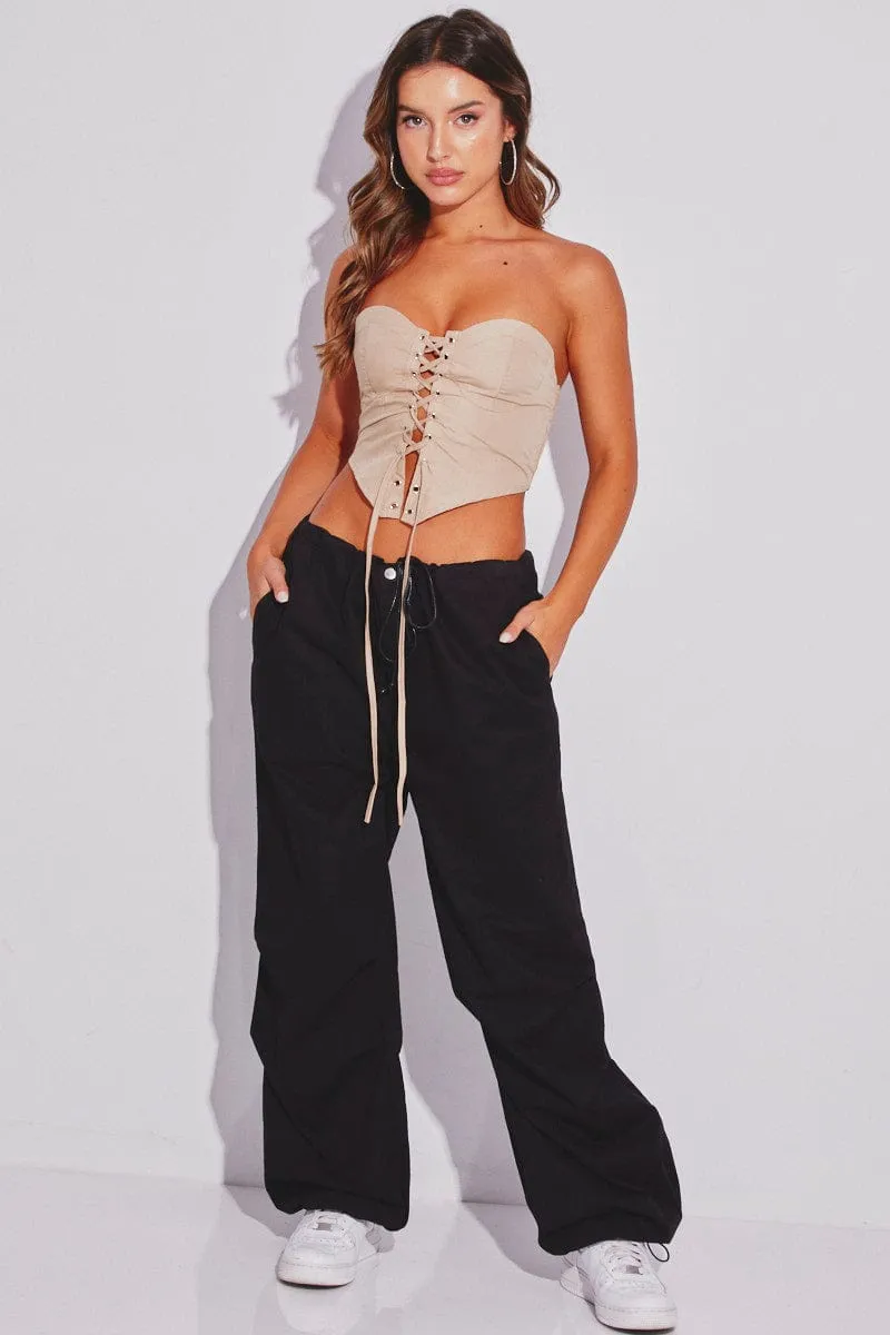 Beige Lace Up Corset Top