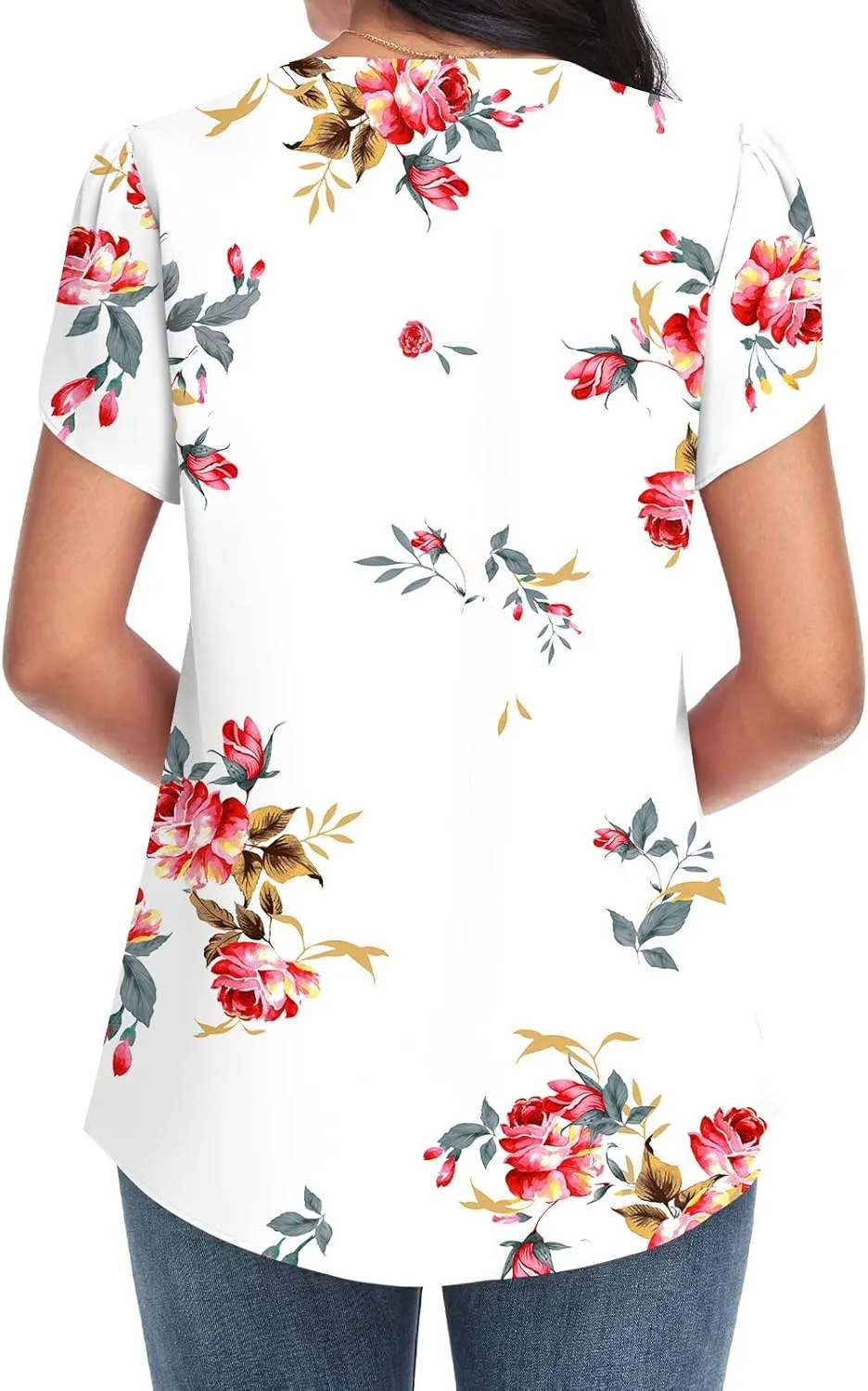 Bestbee Women's Dressy Chiffon Blouses V Neck Tops Tee 2025 Summer Shirts Petal Short Sleeve Casual T-Shirts