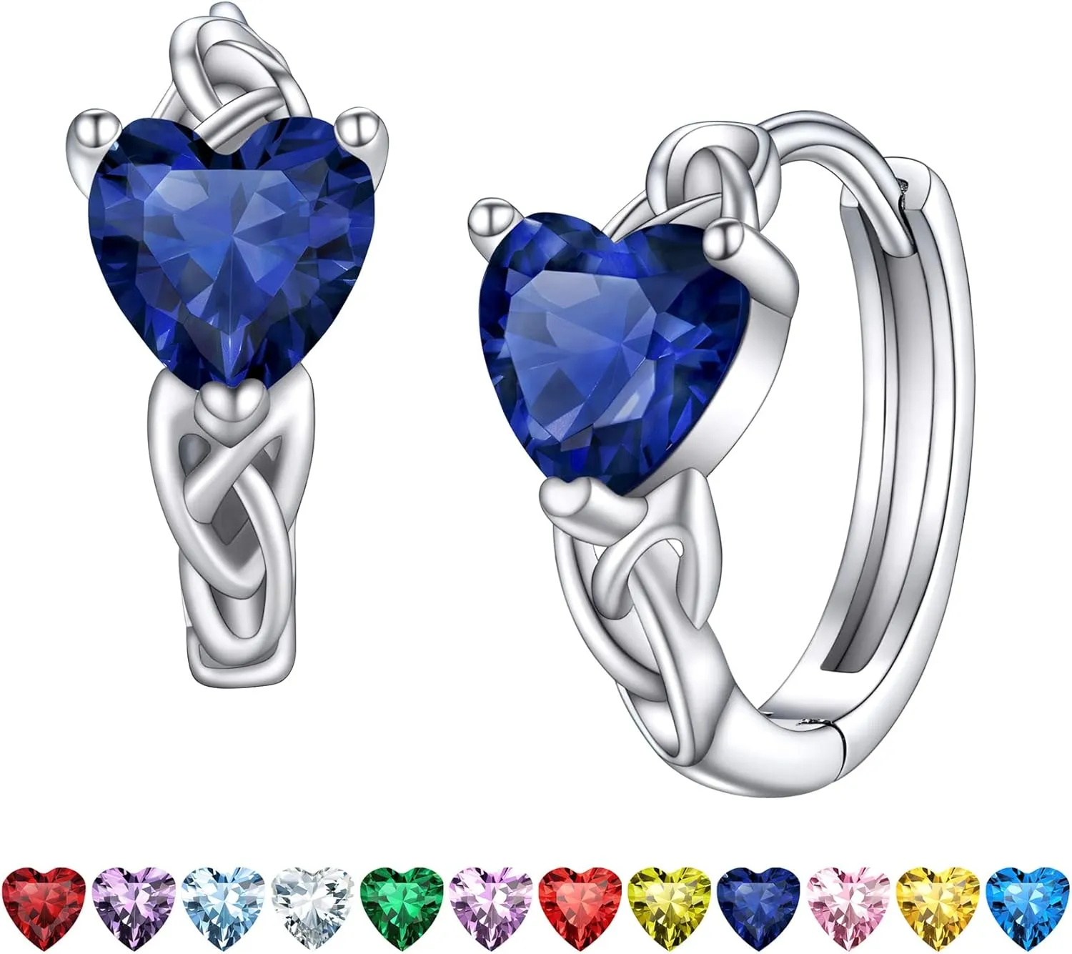 Bestyle Sterling Silver Celtic Earrings with Birthstone for Women, Hoop/Cross/Heart/Celtic Knot Celtic Birthstone Earrings for Women, Great Birthday Gift