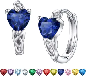Bestyle Sterling Silver Celtic Earrings with Birthstone for Women, Hoop/Cross/Heart/Celtic Knot Celtic Birthstone Earrings for Women, Great Birthday Gift