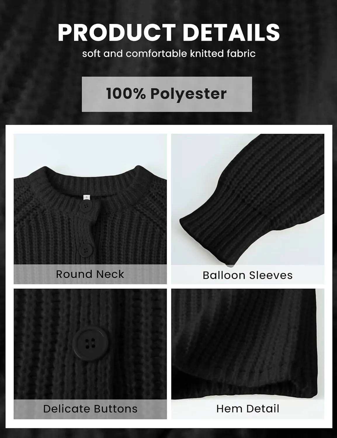 Bianstore Women's Casual Long Sleeve Crewneck Button Down Cardigan Sweater Knit Outwear