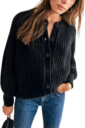 Bianstore Women's Casual Long Sleeve Crewneck Button Down Cardigan Sweater Knit Outwear