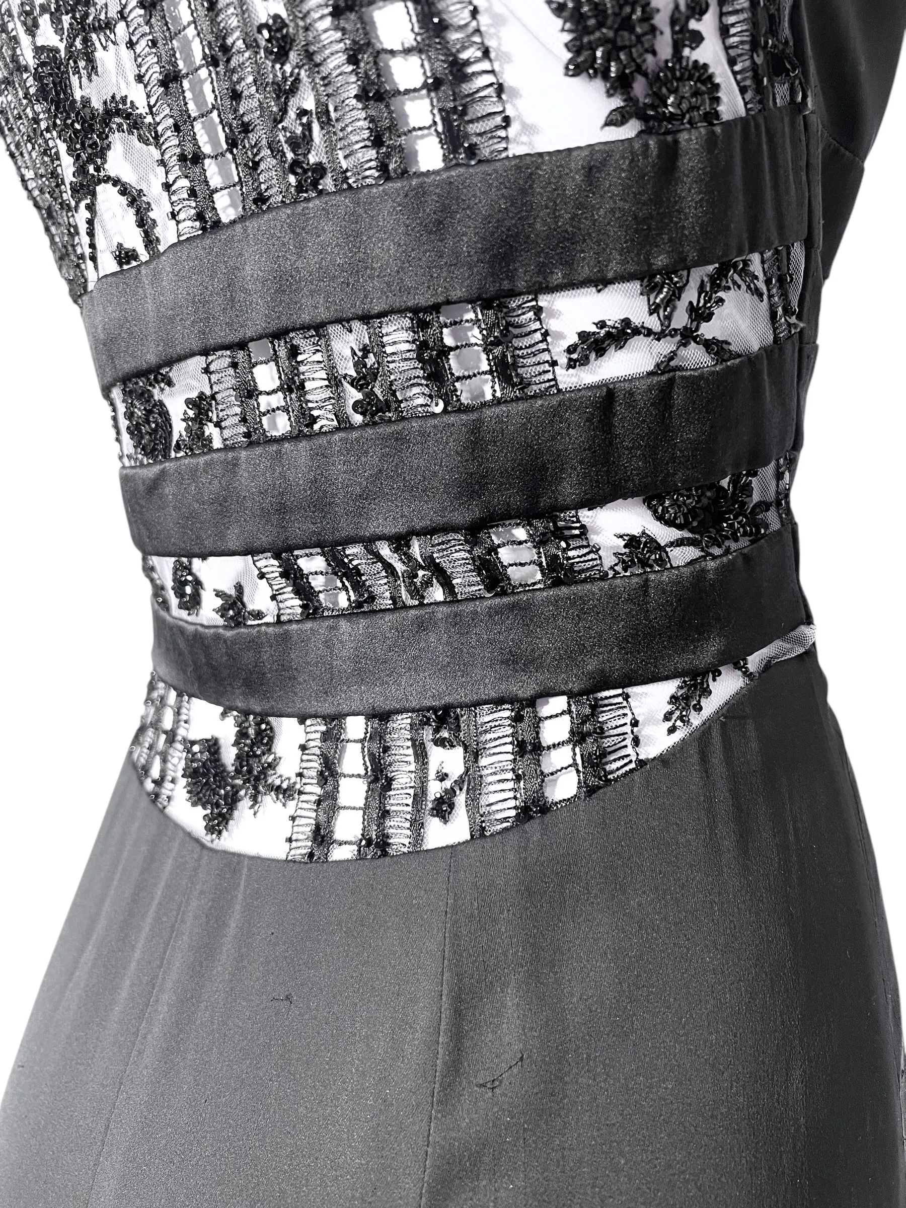 Caroline Herrera 2000s Black Gown with Sheer Beaded Back