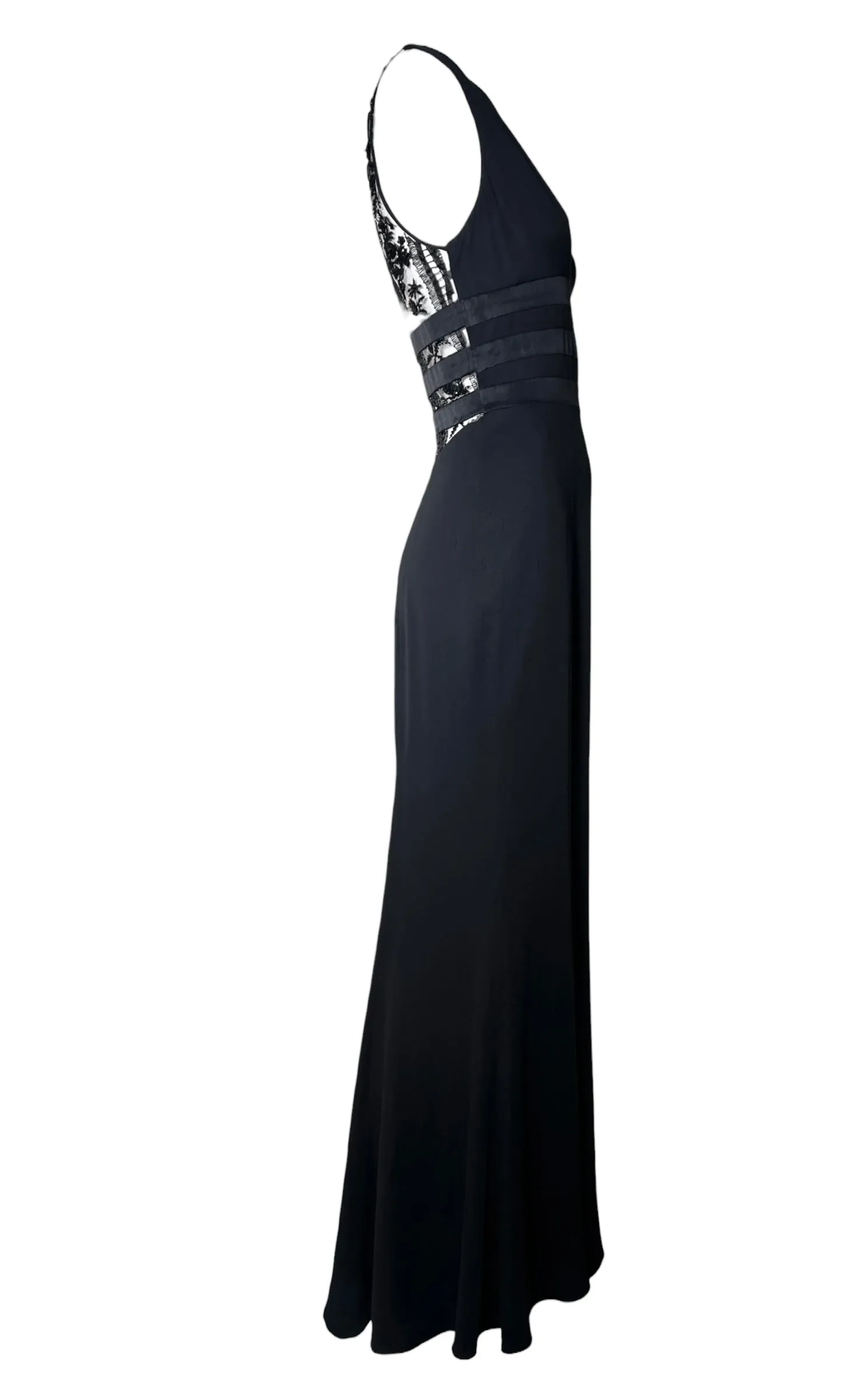 Caroline Herrera 2000s Black Gown with Sheer Beaded Back