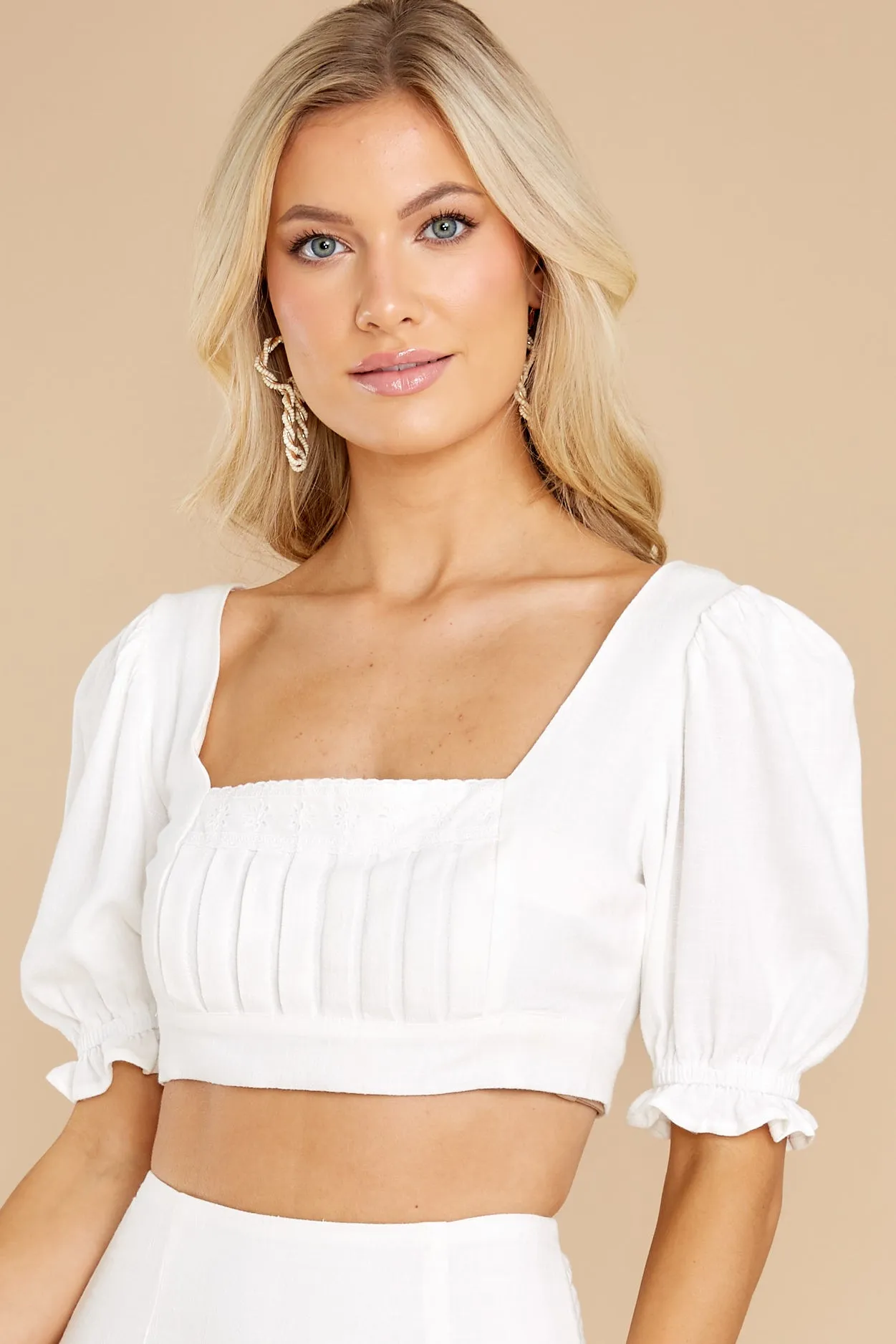 Celestine White Puff Sleeve Crop Top