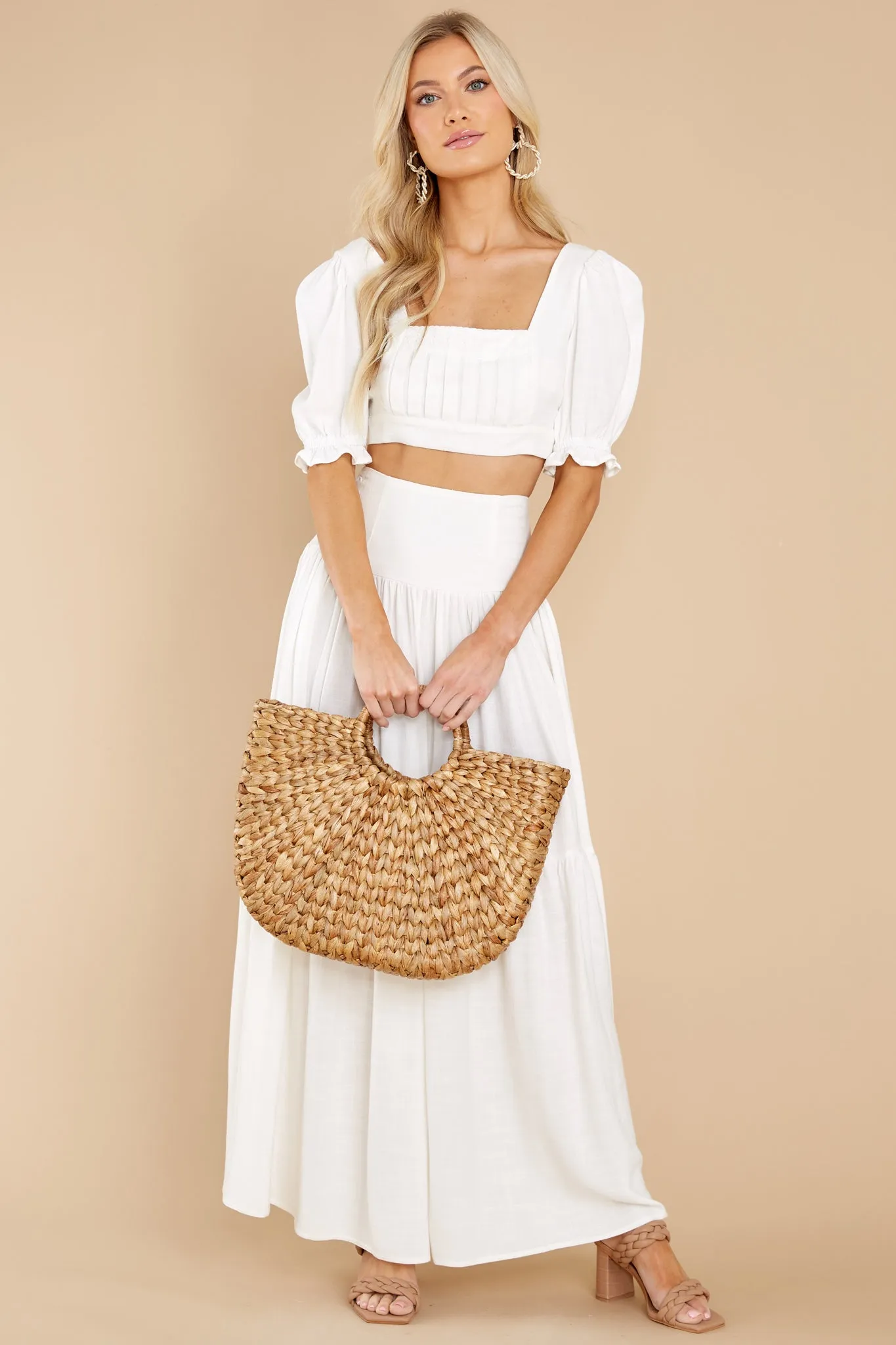 Celestine White Puff Sleeve Crop Top
