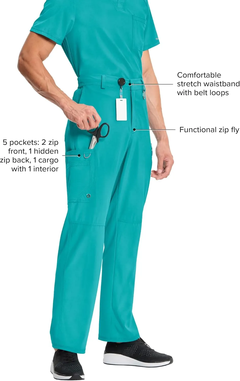 Cherokee Infinity Mens Scrub Pants Modern Fit 6 Pockets Tapered Leg with Drawstring - CK200A