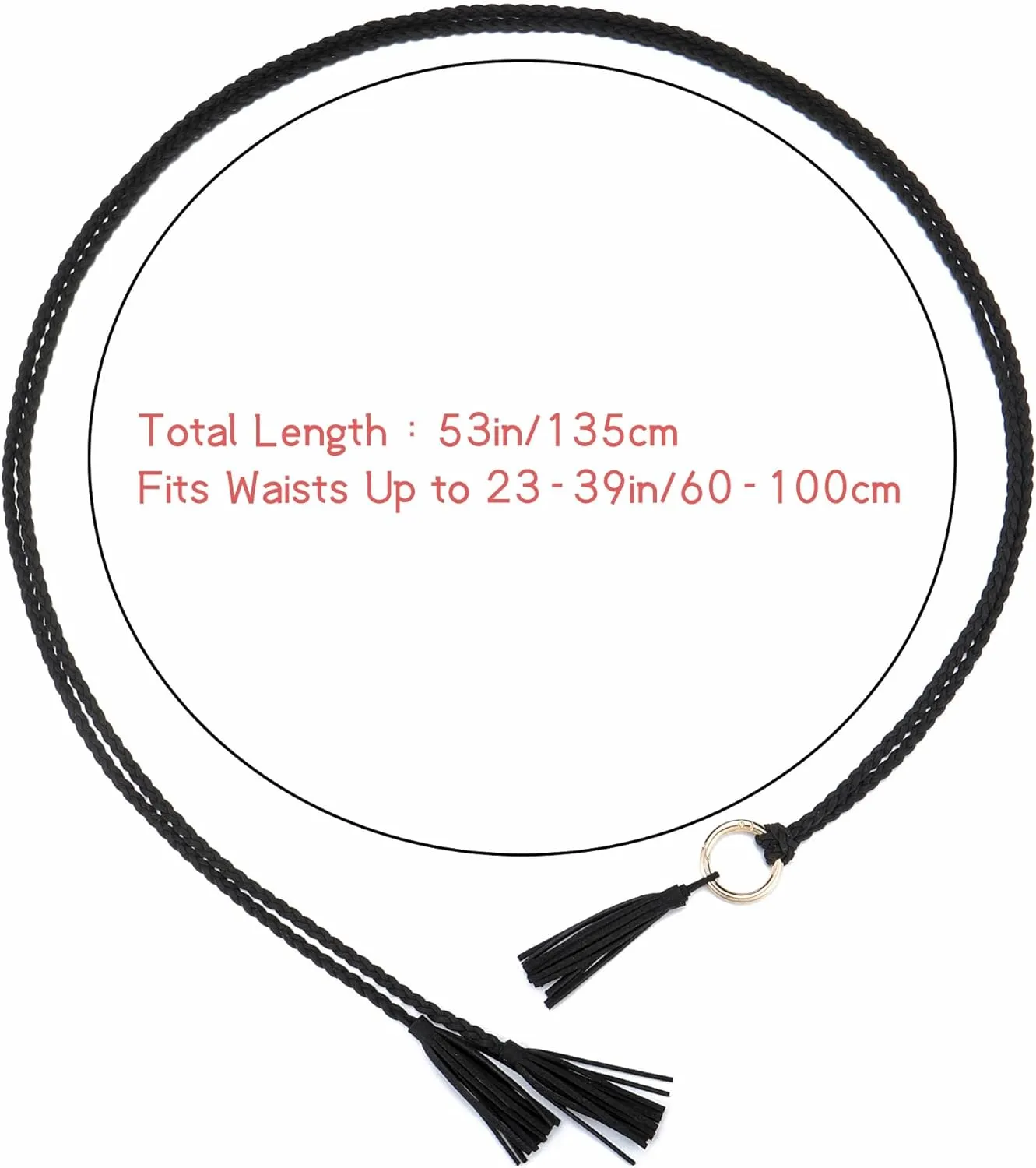 CHIC DIARY Women's Tassel Braided Rope Belt Skinny Woven Belt for Dress PU Leather Waist Belt with Ring