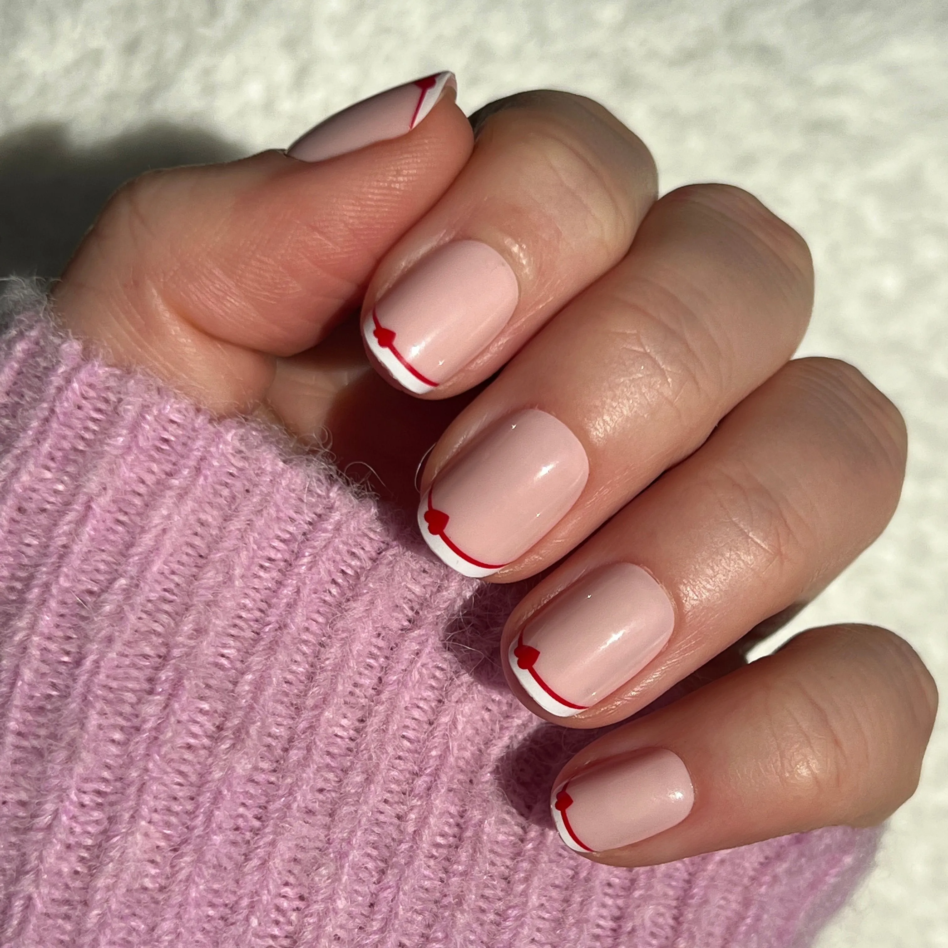 Classic French with CV Heart - Squoval | Extra Short