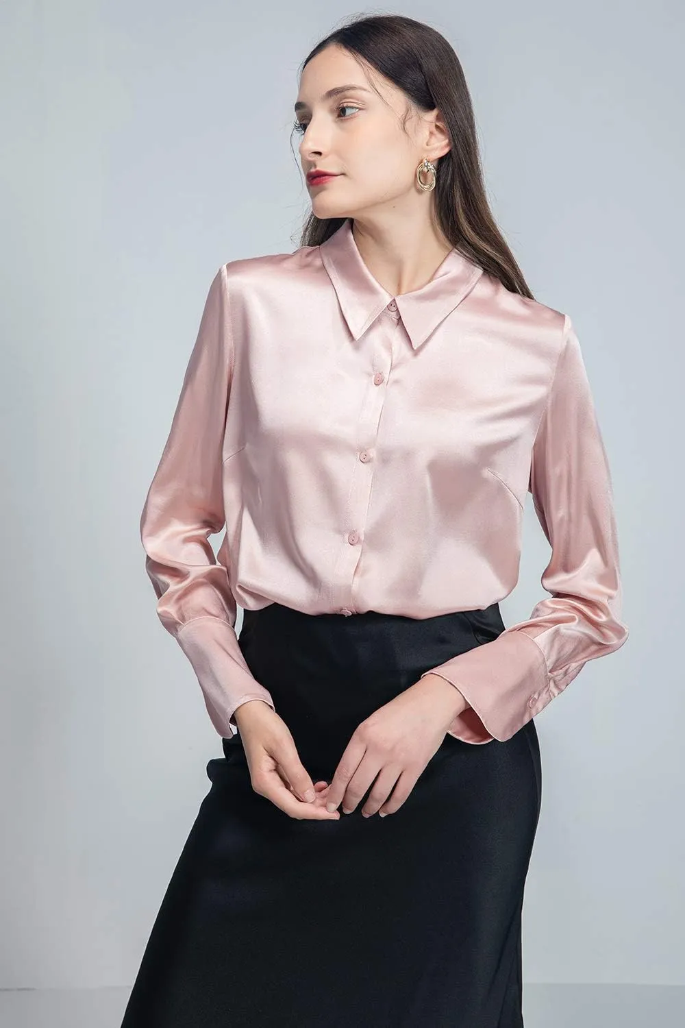 COLD POSH Silk Blouses for Women Elegant Tops Summer Spring Shirts Mulberry Silk Button Down Shirt