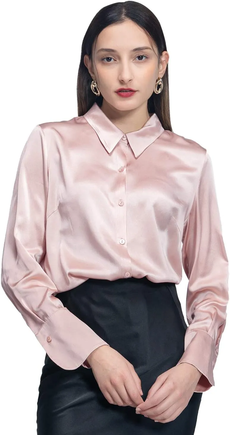 COLD POSH Silk Blouses for Women Elegant Tops Summer Spring Shirts Mulberry Silk Button Down Shirt
