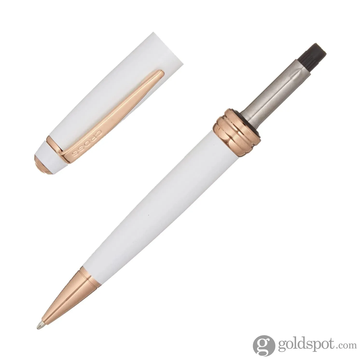 Cross Bailey Ballpoint Pen Pearlescent White Lacquer with Rose Gold Trim