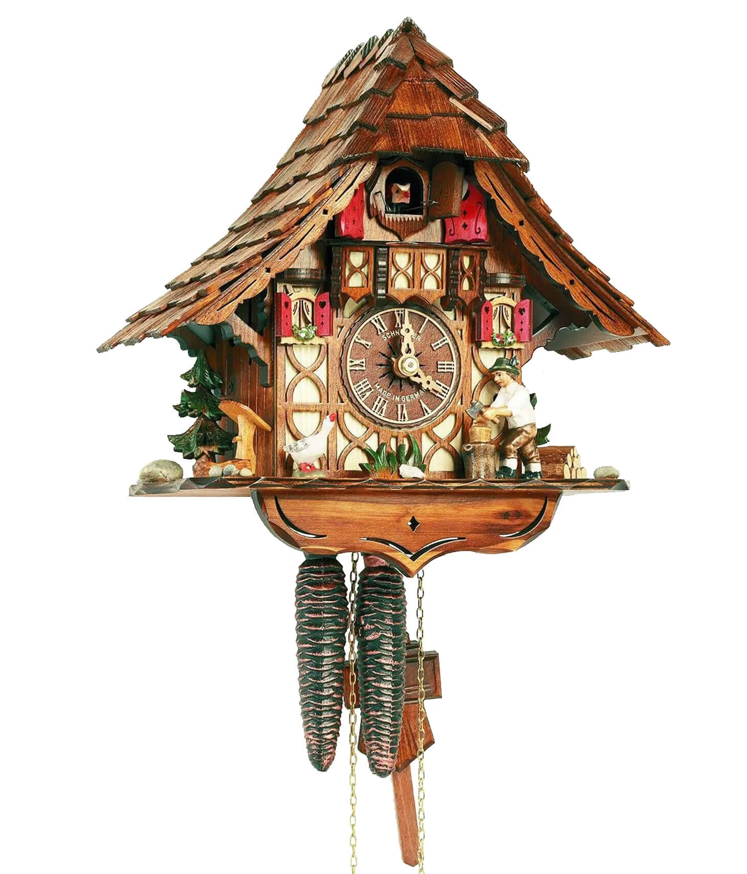 Cuckoo Clock - 1-Day Chalet With Woodchopper & Goose - Schneider