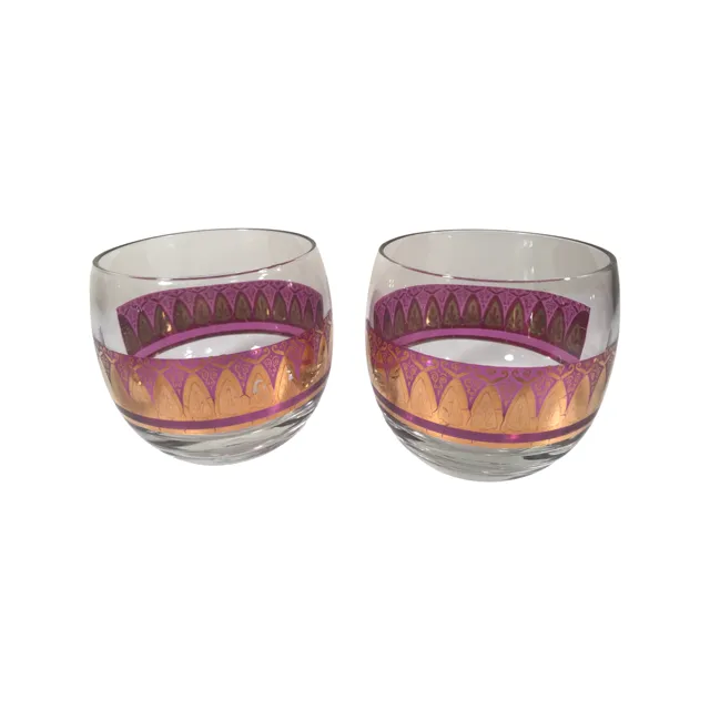 Culver Mid-Century 22-Karat Gold and Amethyst Roly Poly Glasses (Set of 4)