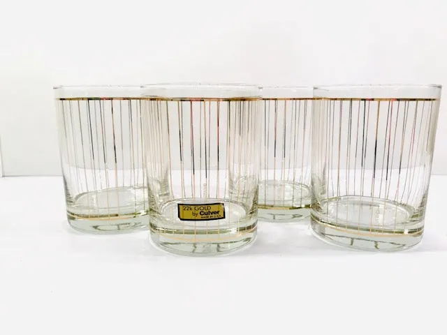 Culver Signed Mid-Century 22-Karat Gold Striped Double Old Fashion Glasses (Set of 4)