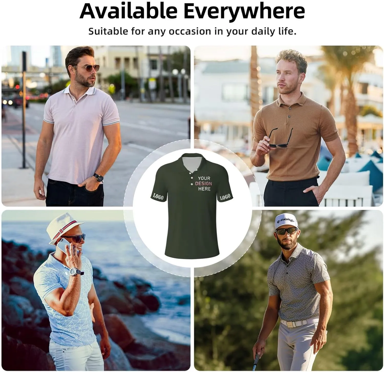 Custom Polo Shirt for Men Design Your Own Personalized Golf T Shirts Tee Front Print Text Photo Logo Name