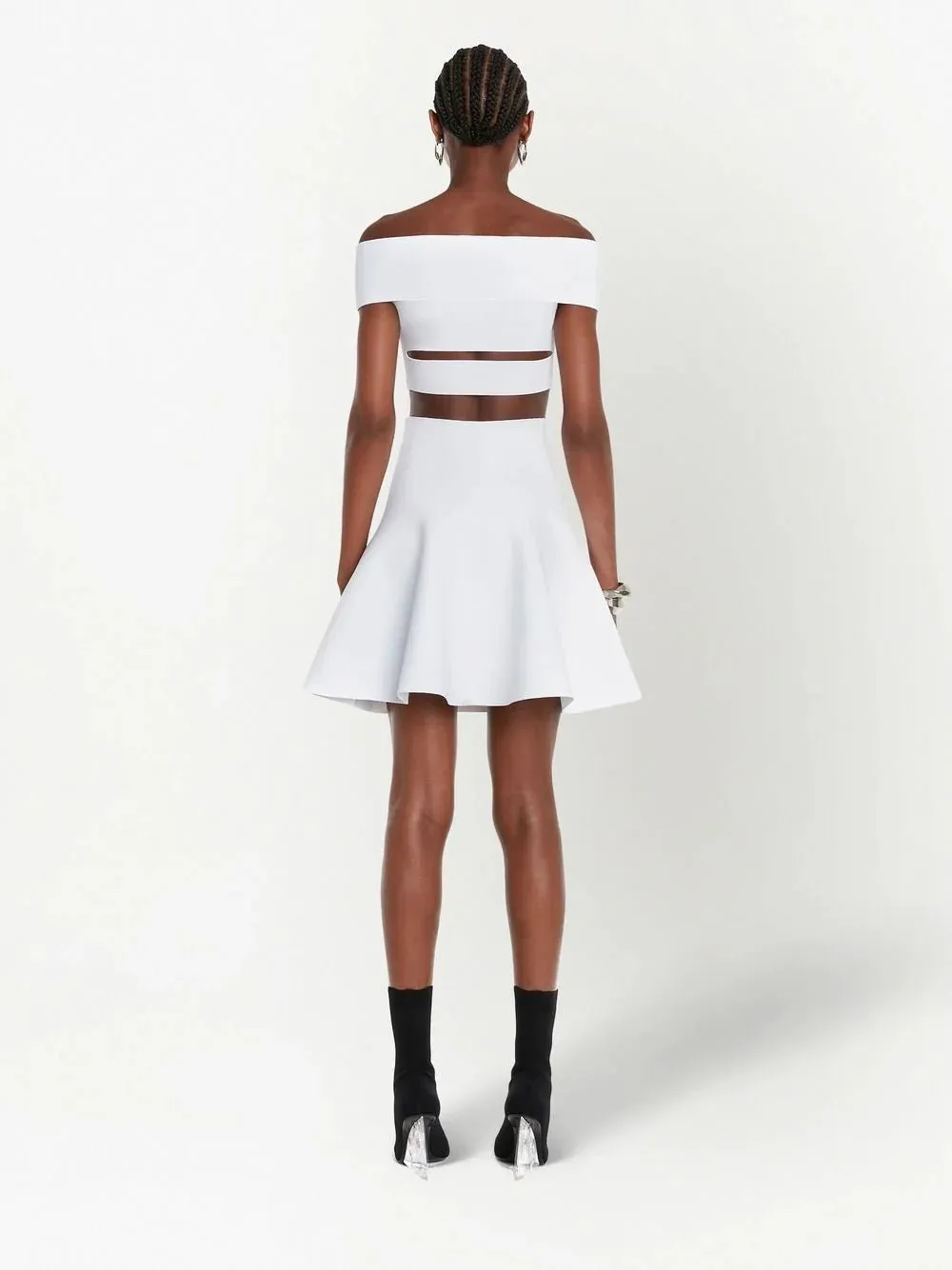 cut-out off-shoulder flared mini dress