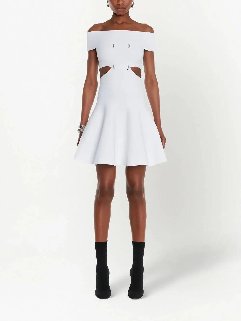 cut-out off-shoulder flared mini dress